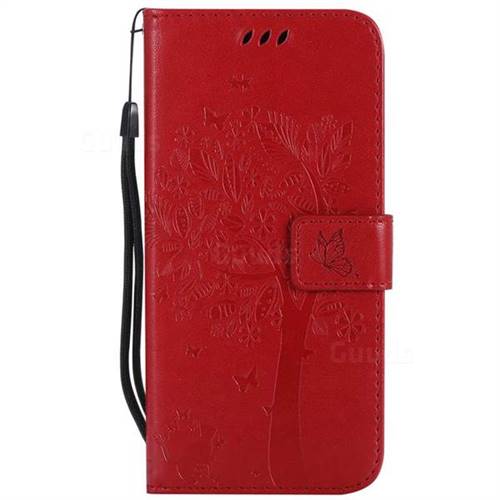 Embossing Butterfly Tree Leather Wallet Case For LG G7 ThinQ Red