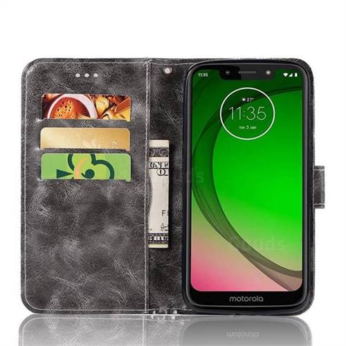 Luxury Retro Leather Wallet Case For Motorola Moto G7 Play Gray