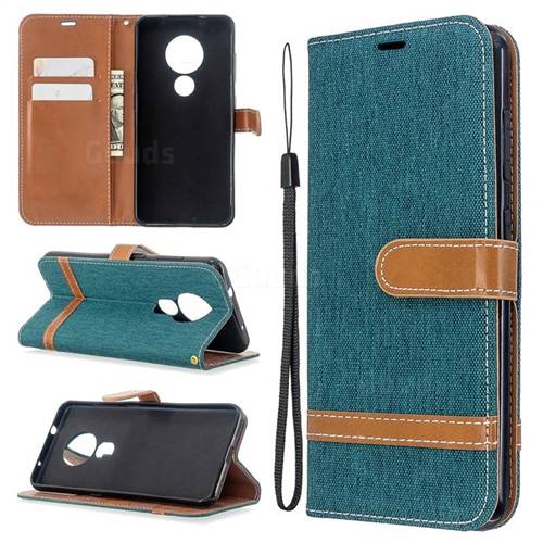 Jeans Cowboy Denim Leather Wallet Case For Nokia Green Nokia