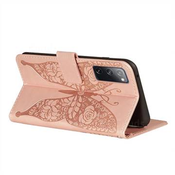 Intricate Embossing Rose Flower Butterfly Leather Wallet Case For