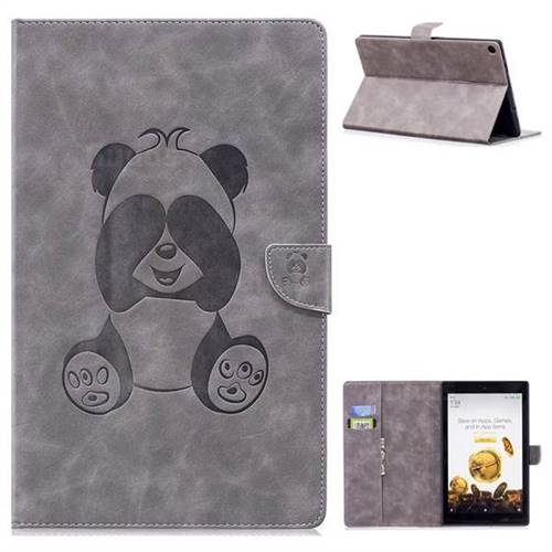 Lovely Panda Embossing 3D Leather Flip Cover for Amazon Fire HD 10(2015) - Gray