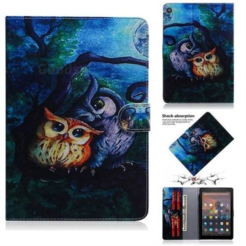 Oil Painting Owl Painting Tablet Leather Wallet Flip Cover for Amazon Fire HD 10(2015)