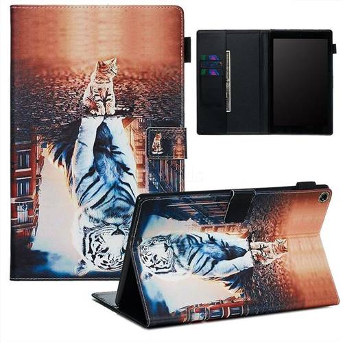 Cat and Tiger Matte Leather Wallet Tablet Case for Amazon Fire HD 10(2015)