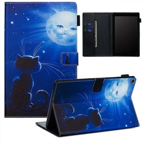 Cat and Moon Matte Leather Wallet Tablet Case for Amazon Fire HD 10(2015)
