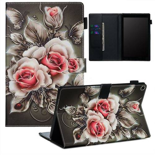 Black Rose Matte Leather Wallet Tablet Case for Amazon Fire HD 10(2015)
