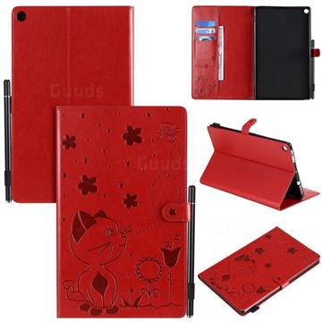 Embossing Bee and Cat Leather Flip Cover for Amazon Fire HD 10(2015) - Red