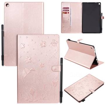 Embossing Bee and Cat Leather Flip Cover for Amazon Fire HD 10(2015) - Rose Gold