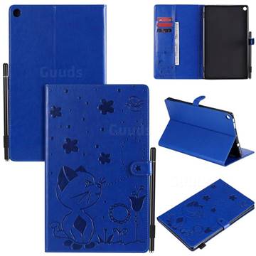 Embossing Bee and Cat Leather Flip Cover for Amazon Fire HD 10(2015) - Blue