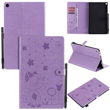 Embossing Bee and Cat Leather Flip Cover for Amazon Fire HD 10(2015) - Purple