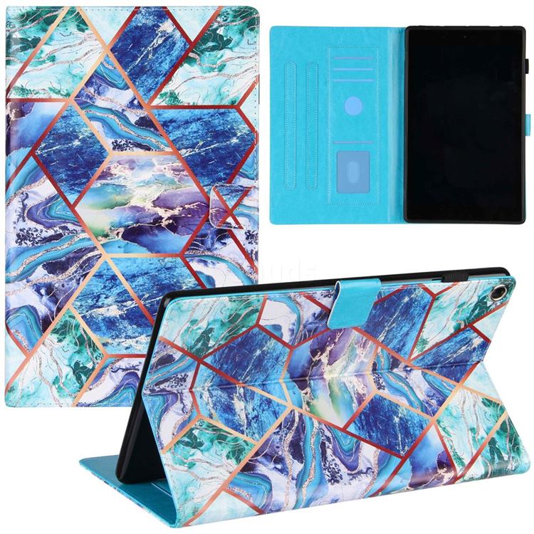Green and Blue Stitching Color Marble Leather Flip Cover for Amazon Fire HD 10(2015)
