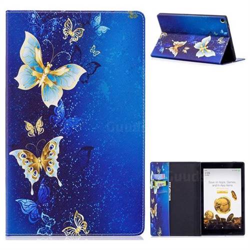 Golden Shining Butterfly Folio Stand Leather Wallet Case for Amazon Fire HD 10 (2017)