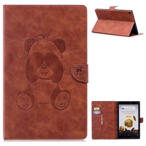 Lovely Panda Embossing 3D Leather Flip Cover for Amazon Fire HD 10 (2017) - Brown