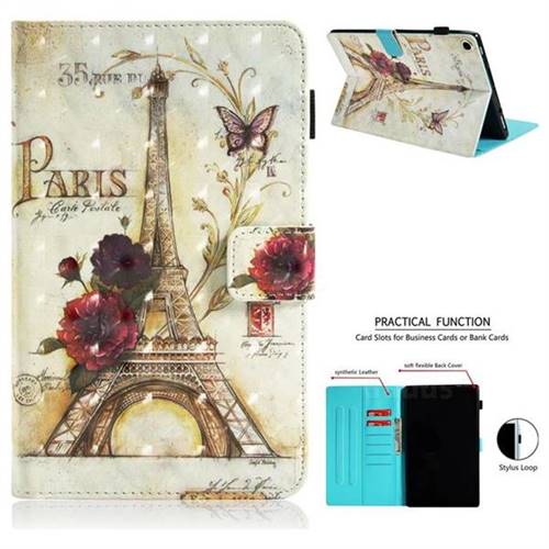 Flower Eiffel Tower 3D Painted Leather Wallet Tablet Case for Amazon Fire HD 10 (2017)