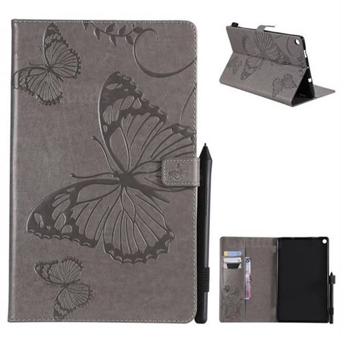 Embossing 3D Butterfly Leather Wallet Case for Amazon Fire HD 10 (2017) - Gray