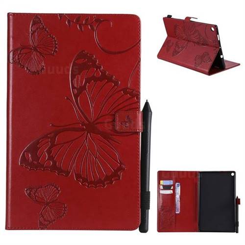 Embossing 3D Butterfly Leather Wallet Case for Amazon Fire HD 10 (2017) - Red