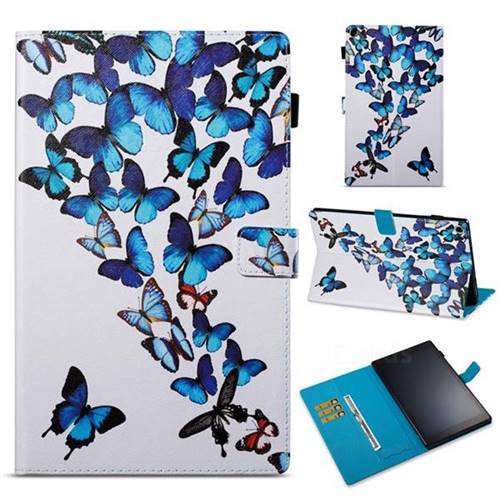 Blue Vivid Butterflies Folio Stand Leather Wallet Case for Amazon Fire HD 10 (2017)