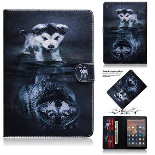 Wolf and Dog Painting Tablet Leather Wallet Flip Cover for Amazon Fire HD 10 (2017)