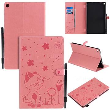 Embossing Bee and Cat Leather Flip Cover for Amazon Fire HD 10 (2017) - Pink