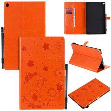 Embossing Bee and Cat Leather Flip Cover for Amazon Fire HD 10 (2017) - Orange