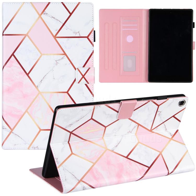 Pink White Stitching Color Marble Leather Flip Cover for Amazon Fire HD 10 (2017)