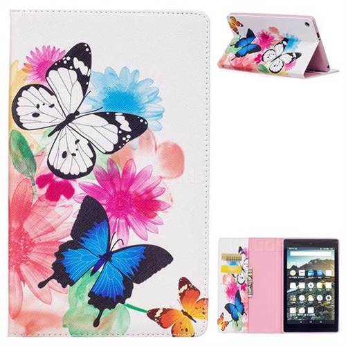 Vivid Flying Butterflies Folio Stand Leather Wallet Case for Amazon Fire HD 8 (2016)