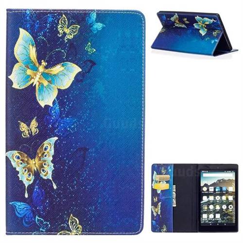 Golden Shining Butterfly Folio Stand Leather Wallet Case for Amazon Fire HD 8 (2016)