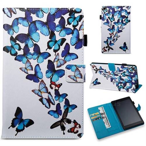 Blue Vivid Butterflies Folio Stand Leather Wallet Case for Amazon Fire HD 8 (2016)