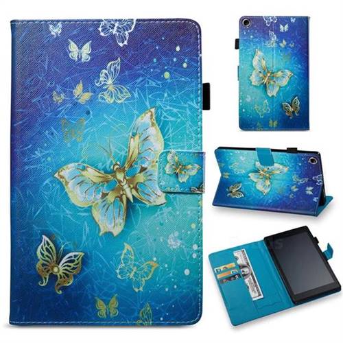 Gold Butterfly Folio Stand Leather Wallet Case for Amazon Fire HD 8 (2016)