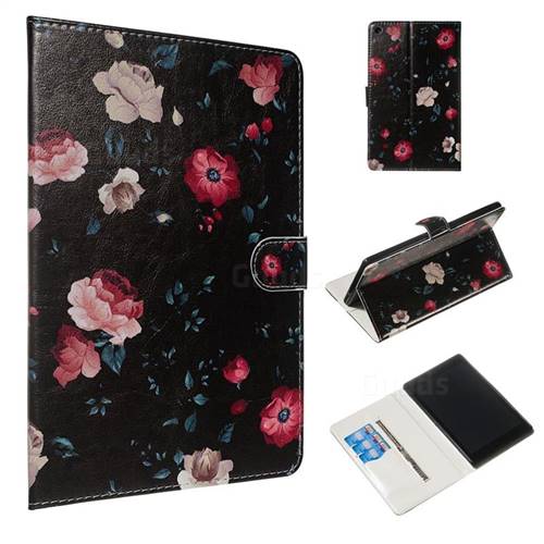Black Flower Smooth Leather Tablet Wallet Case for Amazon Fire HD 8 (2016)