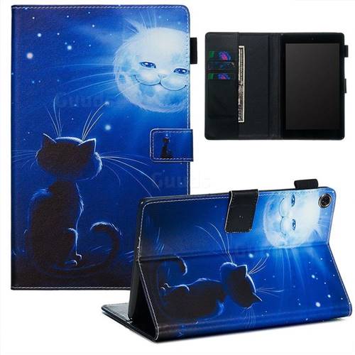 Cat and Moon Matte Leather Wallet Tablet Case for Amazon Fire HD 8 (2016)