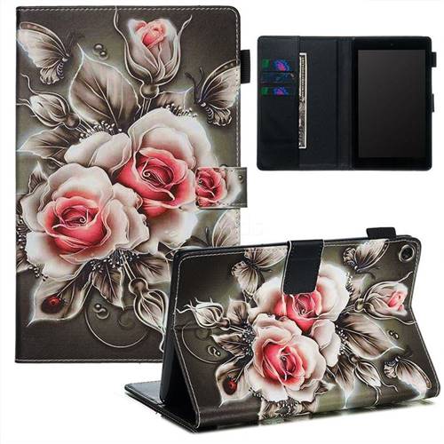 Black Rose Matte Leather Wallet Tablet Case for Amazon Fire HD 8 (2016)