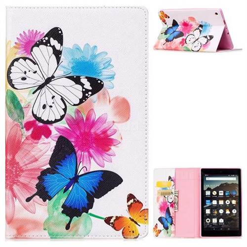 Vivid Flying Butterflies Folio Stand Leather Wallet Case for Amazon Fire HD 8 (2017)