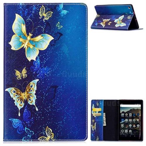 Golden Shining Butterfly Folio Stand Leather Wallet Case for Amazon Fire HD 8 (2017)