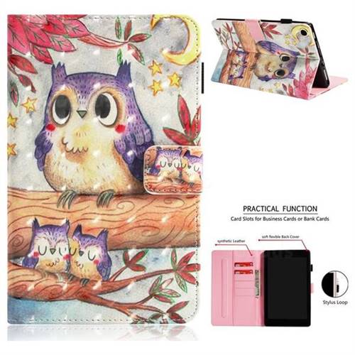 Purple Owl 3D Painted Leather Wallet Tablet Case for Amazon Fire HD 8 (2017)