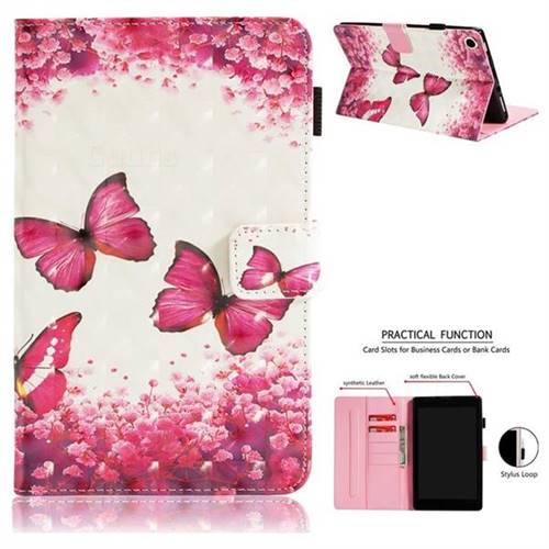 Rose Butterfly 3D Painted Leather Wallet Tablet Case for Amazon Fire HD 8 (2017)