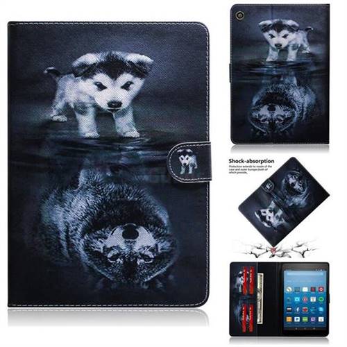 Wolf and Dog Painting Tablet Leather Wallet Flip Cover for Amazon Fire HD 8 (2017)