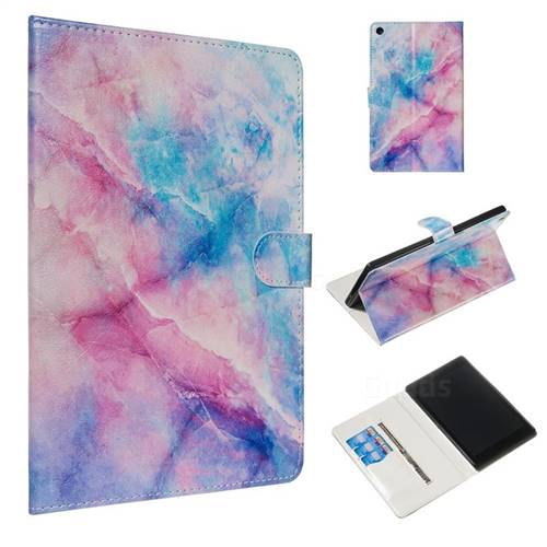 Blue Pink Marble Smooth Leather Tablet Wallet Case for Amazon Fire HD 8 (2017)