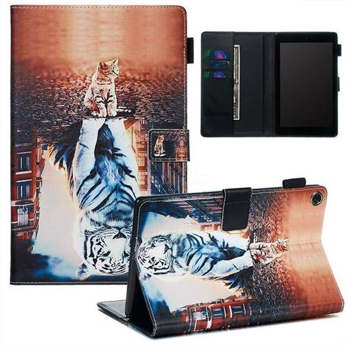 Cat and Tiger Matte Leather Wallet Tablet Case for Amazon Fire HD 8 (2017)