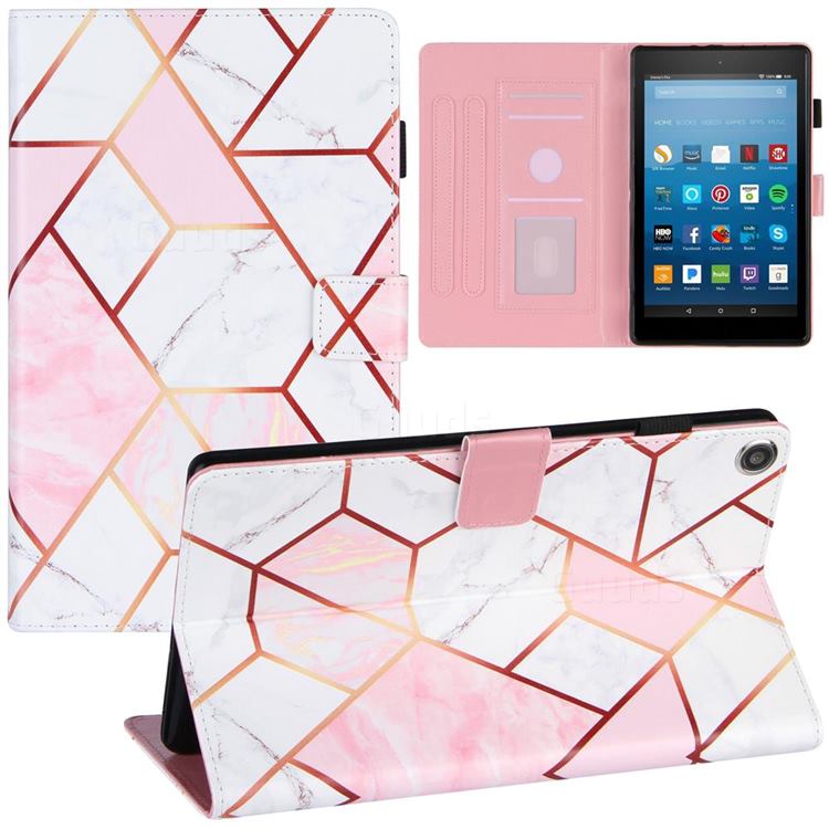 Pink White Stitching Color Marble Leather Flip Cover for Amazon Fire HD 8 (2017)