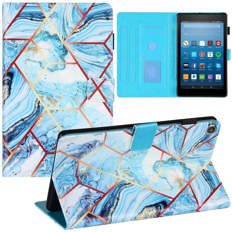 Lake Blue Stitching Color Marble Leather Flip Cover for Amazon Fire HD 8 (2017)