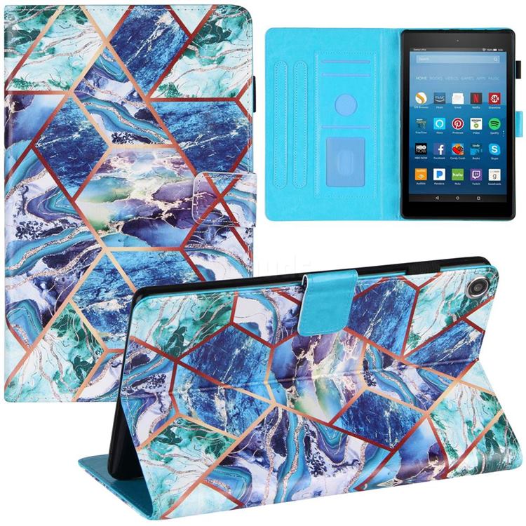 Green and Blue Stitching Color Marble Leather Flip Cover for Amazon Fire HD 8 (2017)