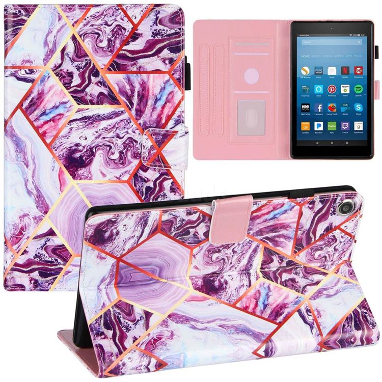 Dream Purple Stitching Color Marble Leather Flip Cover for Amazon Fire HD 8 (2018)