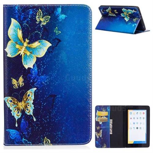 Golden Shining Butterfly Folio Stand Leather Wallet Case for Amazon Fire 7(2015)