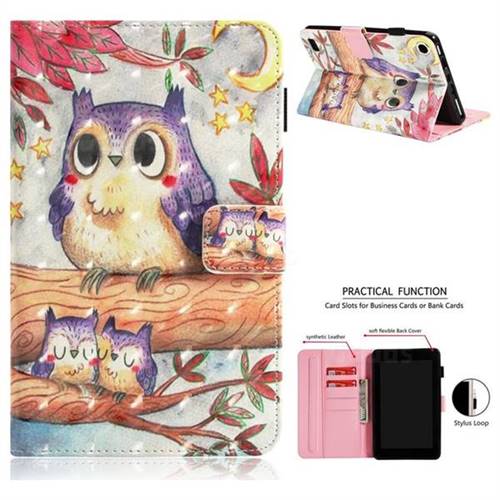 Purple Owl 3D Painted Leather Wallet Tablet Case for Amazon Fire 7(2015)