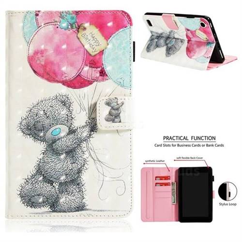 Gray Bear 3D Painted Leather Wallet Tablet Case for Amazon Fire 7(2015)