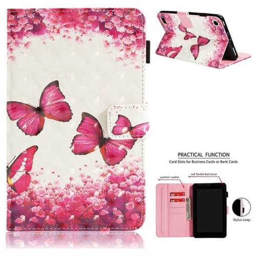 Rose Butterfly 3D Painted Leather Wallet Tablet Case for Amazon Fire 7(2015)