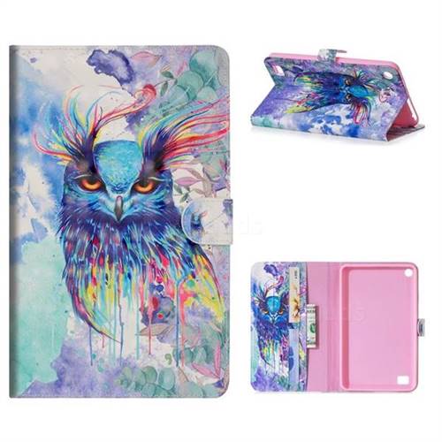Watercolor Owl 3D Painted Leather Tablet Wallet Case for Amazon Fire 7(2015)