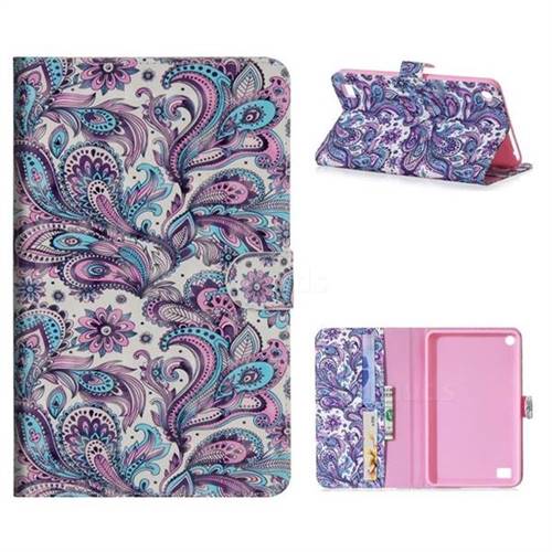Swirl Flower 3D Painted Leather Tablet Wallet Case for Amazon Fire 7(2015)