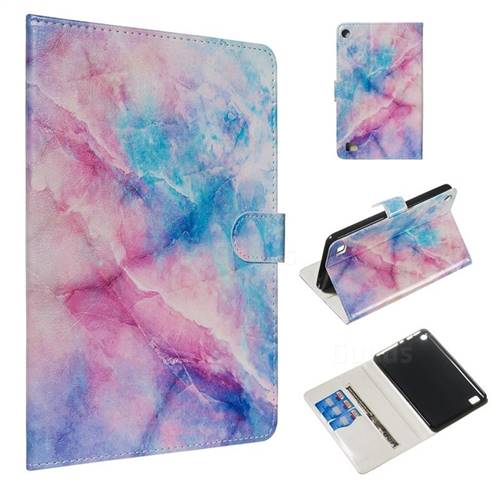 Blue Pink Marble Smooth Leather Tablet Wallet Case for Amazon Fire 7(2015)