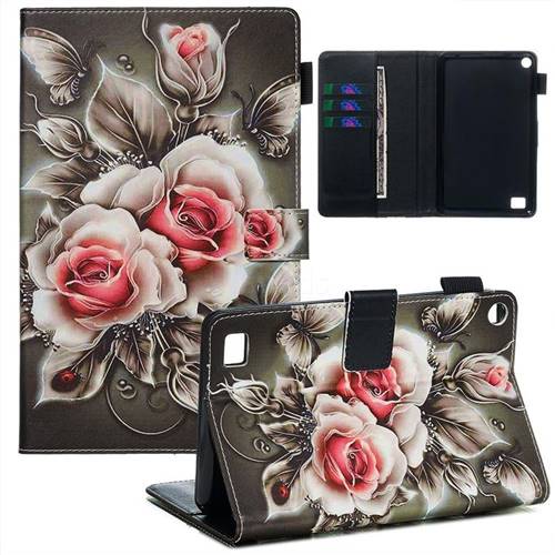 Black Rose Matte Leather Wallet Tablet Case for Amazon Fire 7(2015)